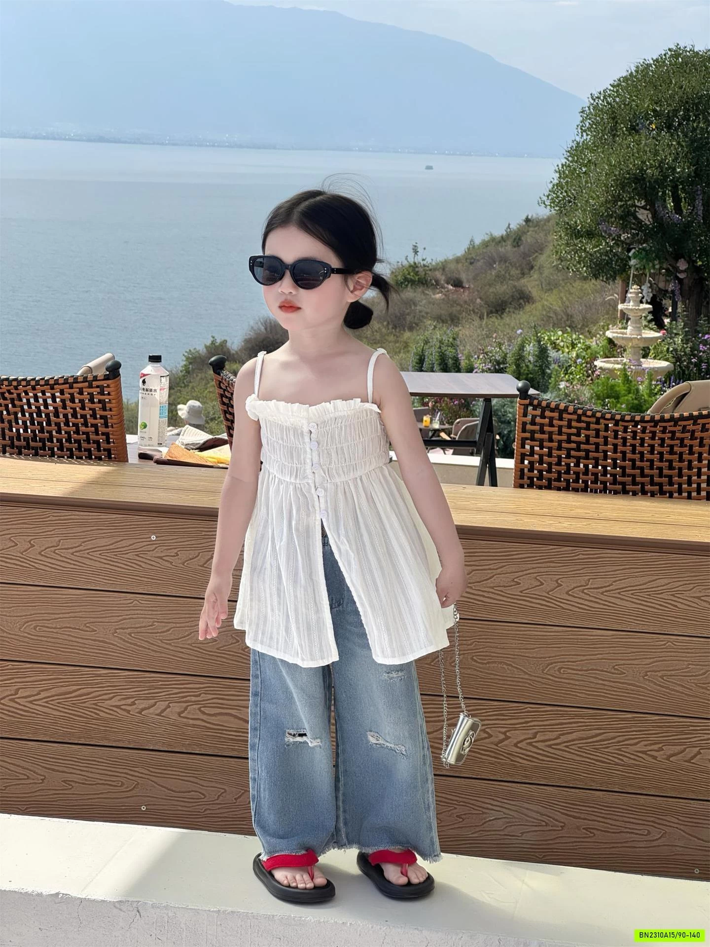 ÁO 2 DÂY DÁNG DÀI MIX JEANS SUÔNG RÁCH