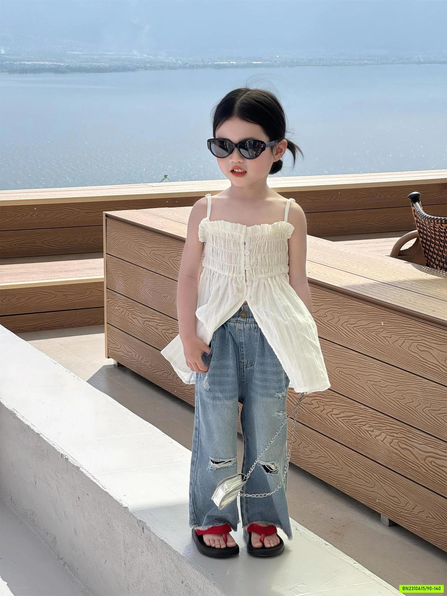 ÁO 2 DÂY DÁNG DÀI MIX JEANS SUÔNG RÁCH