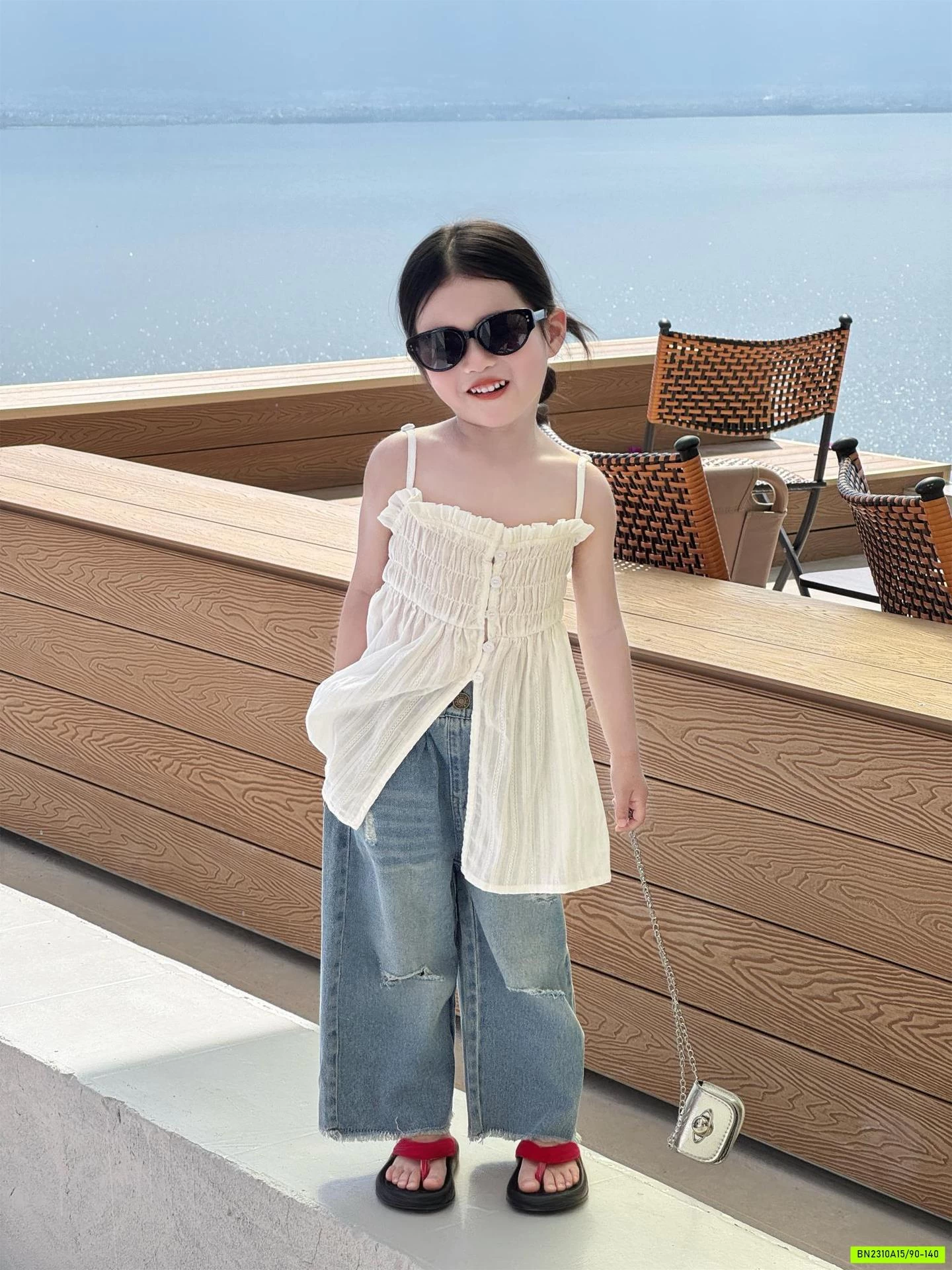ÁO 2 DÂY DÁNG DÀI MIX JEANS SUÔNG RÁCH