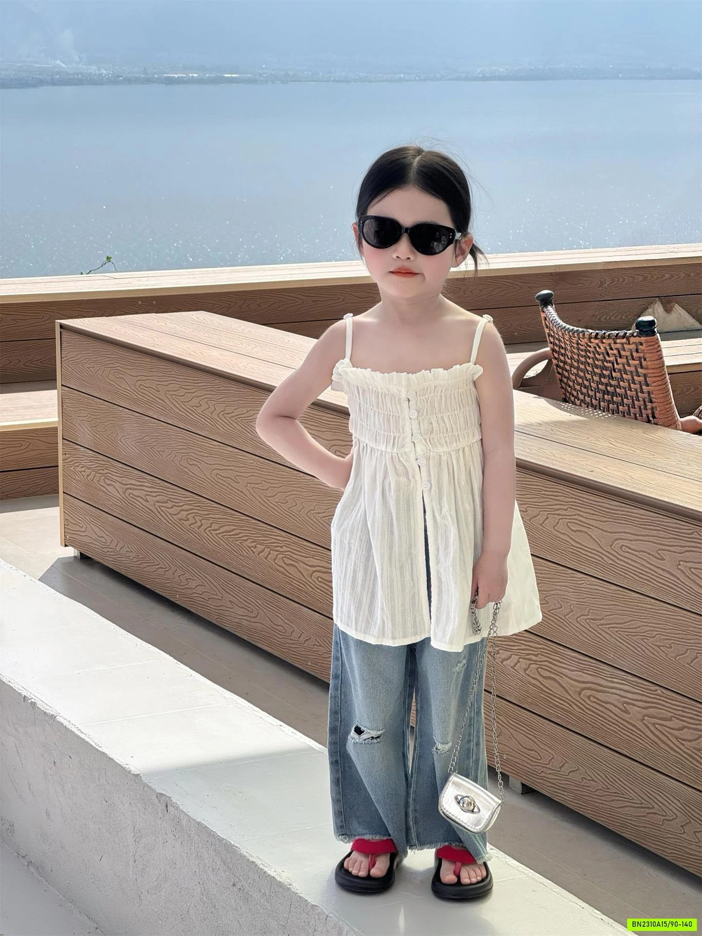 ÁO 2 DÂY DÁNG DÀI MIX JEANS SUÔNG RÁCH