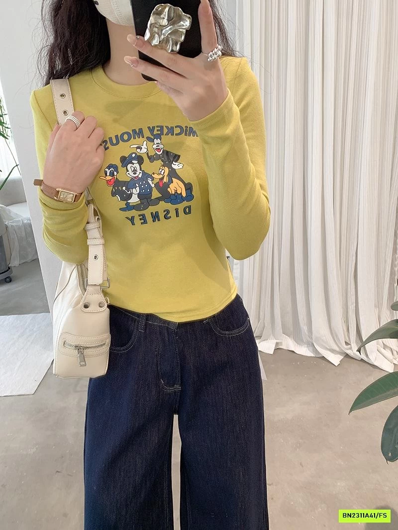 ÁO NỈ CROPTOP IN MICKEY