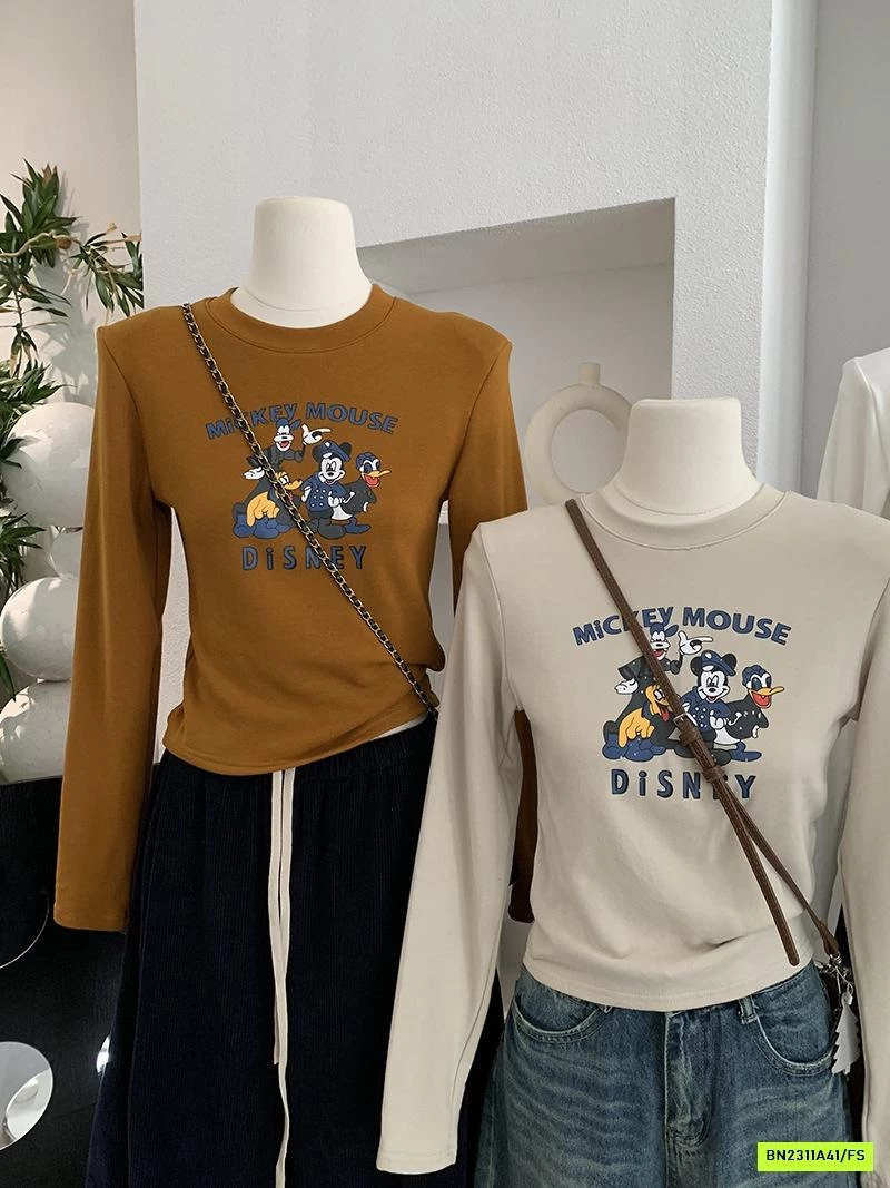 ÁO NỈ CROPTOP IN MICKEY
