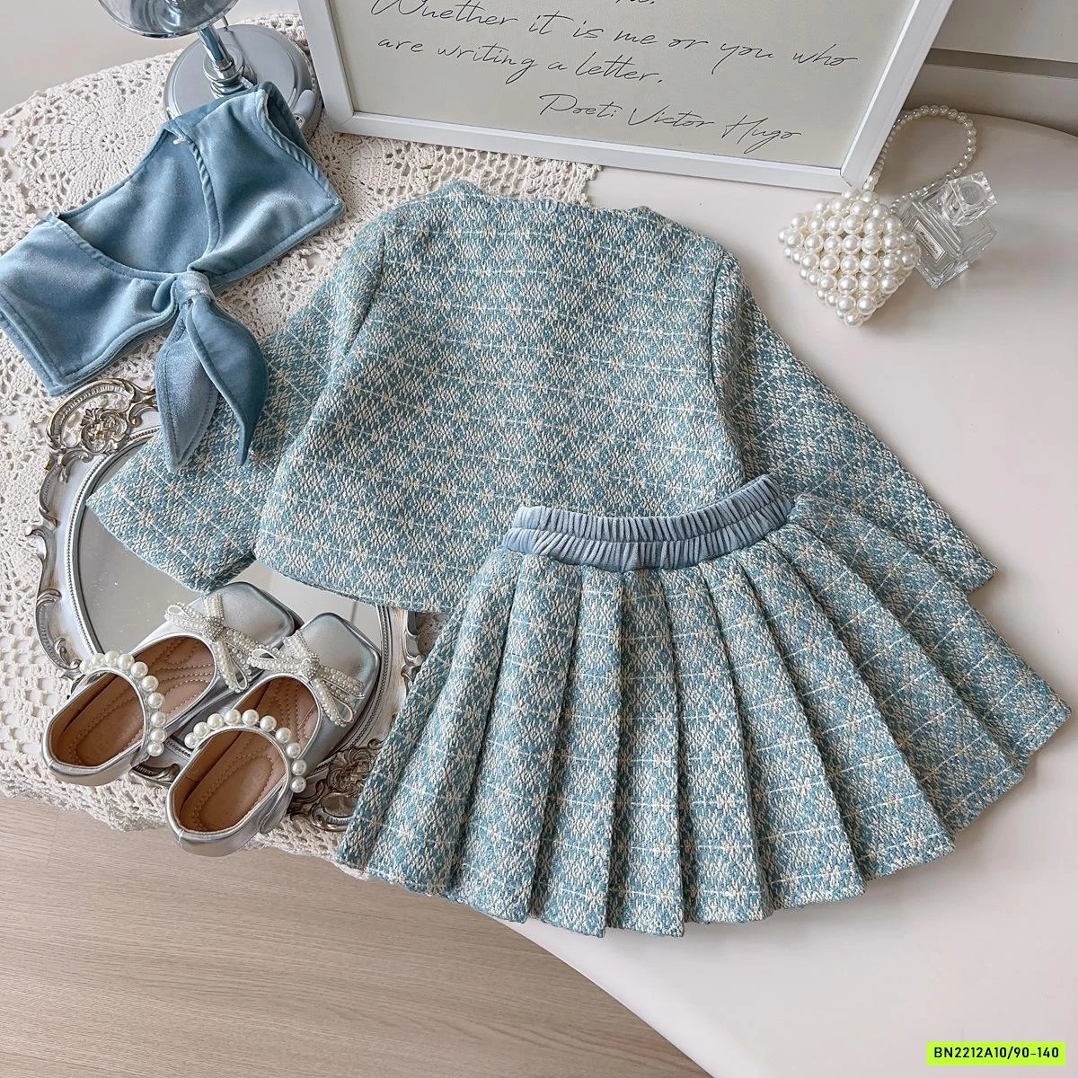 SÉT VÁY DẠ XANH XẾP LY THỦY THỦ