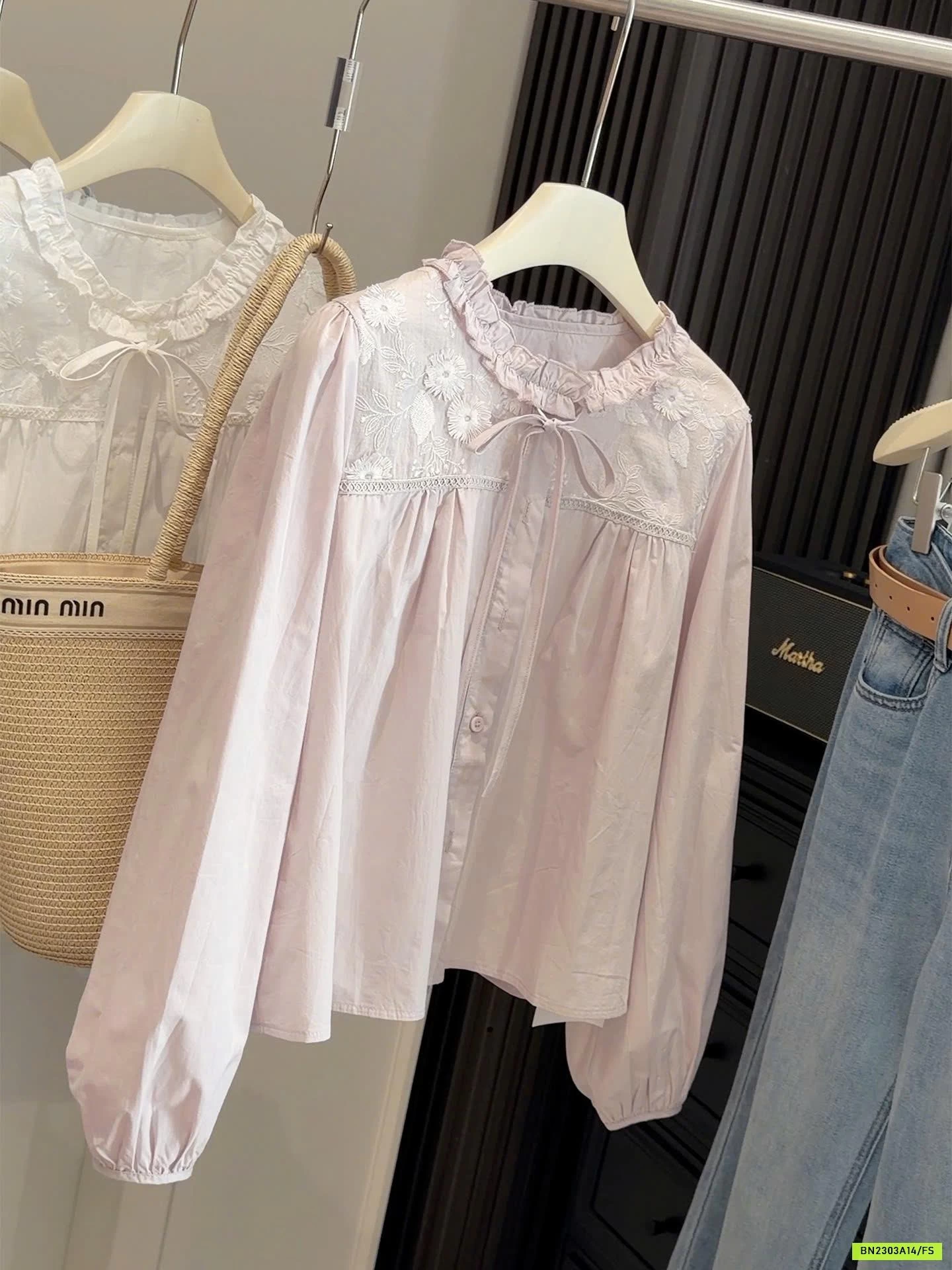 SƠ MI ANNA CỔ BÈO THẮT NƠ