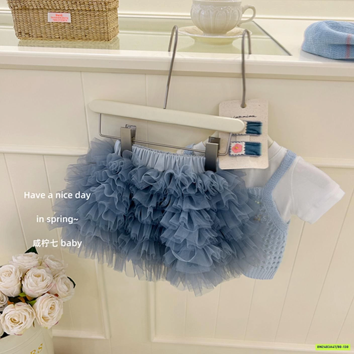 SÉT VÁY TUTU XANH 3 CHI TIẾT TBABY