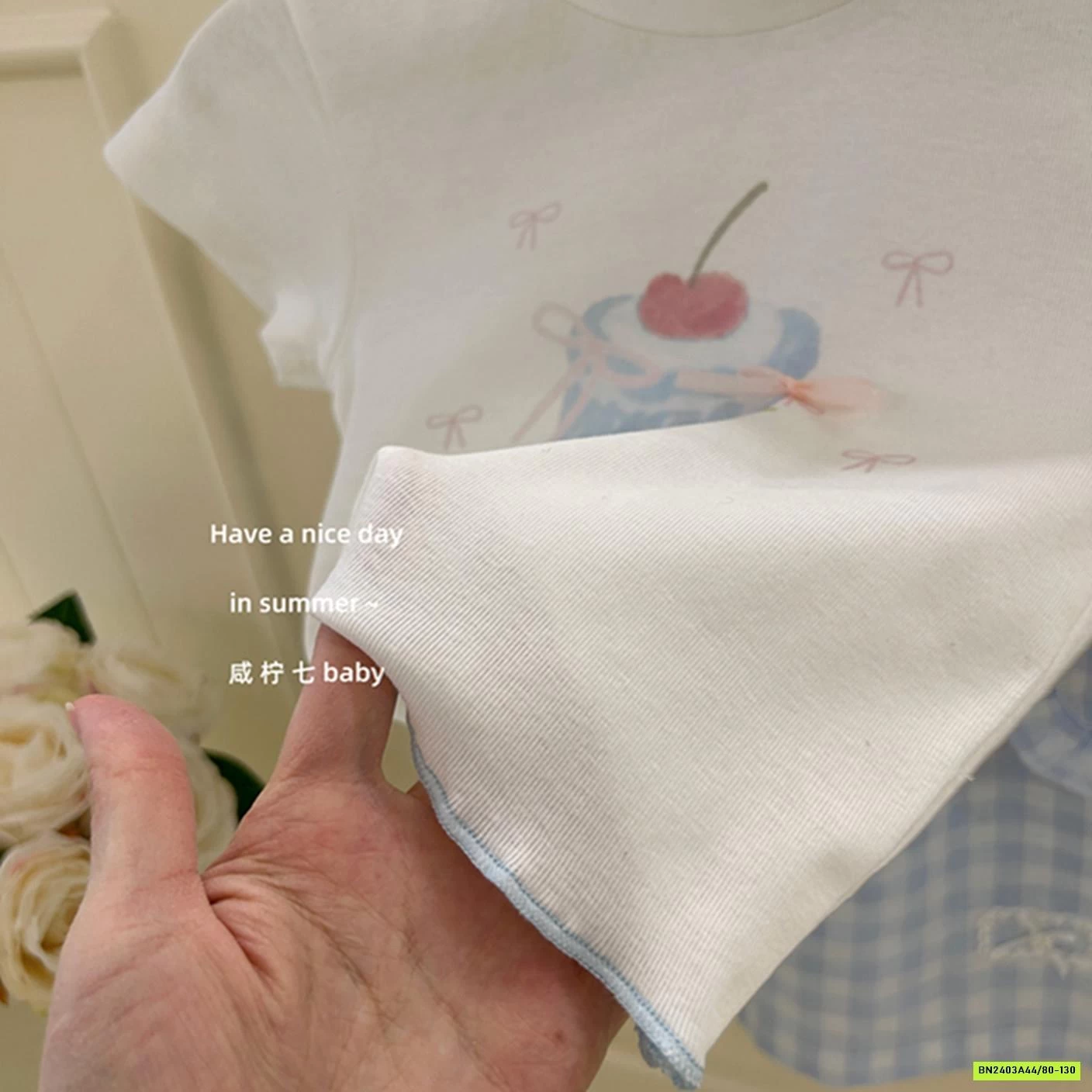 ÁO THUN BÁNH NGỌT MIX QUẦN CARO XANH TBABY