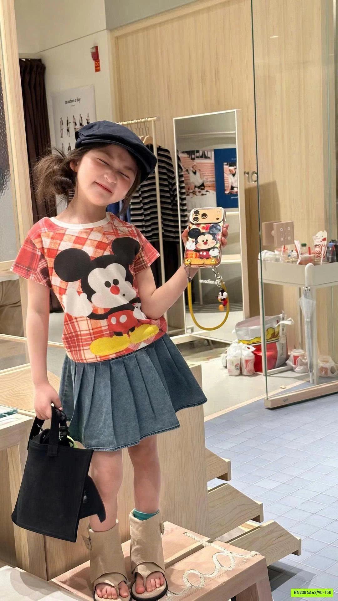 ÁO MICKEY MIX CV JEANS XẾP LY