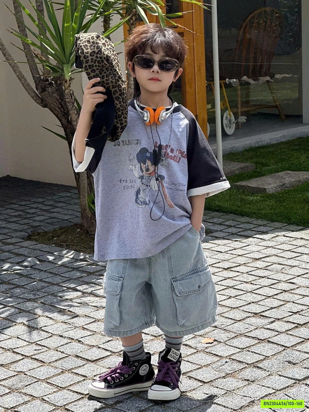 ÁO THUN MICKEY XÁM PHỐI MÀU TAY AFTE