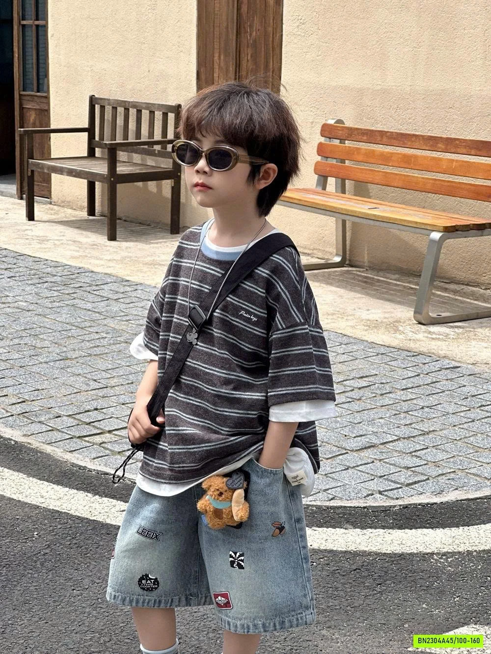 ÁO KẺ XÁM MIX SHORT IN HÌNH AFTE