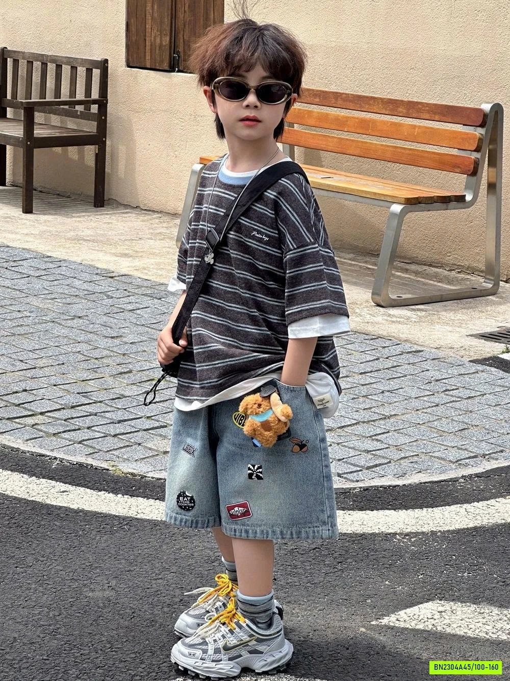 ÁO KẺ XÁM MIX SHORT IN HÌNH AFTE