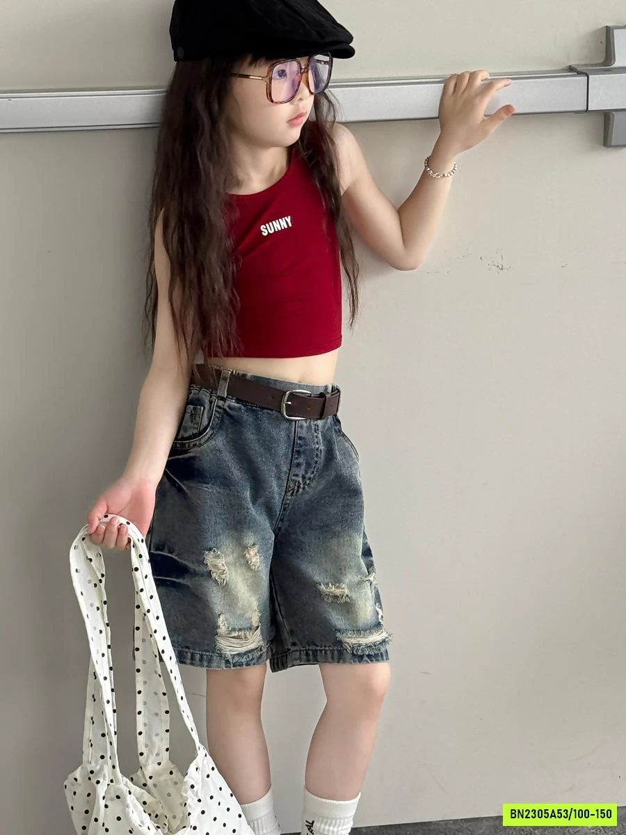 CROPTOP BA LỖ MIX JEANS RÁCH YUKIDS