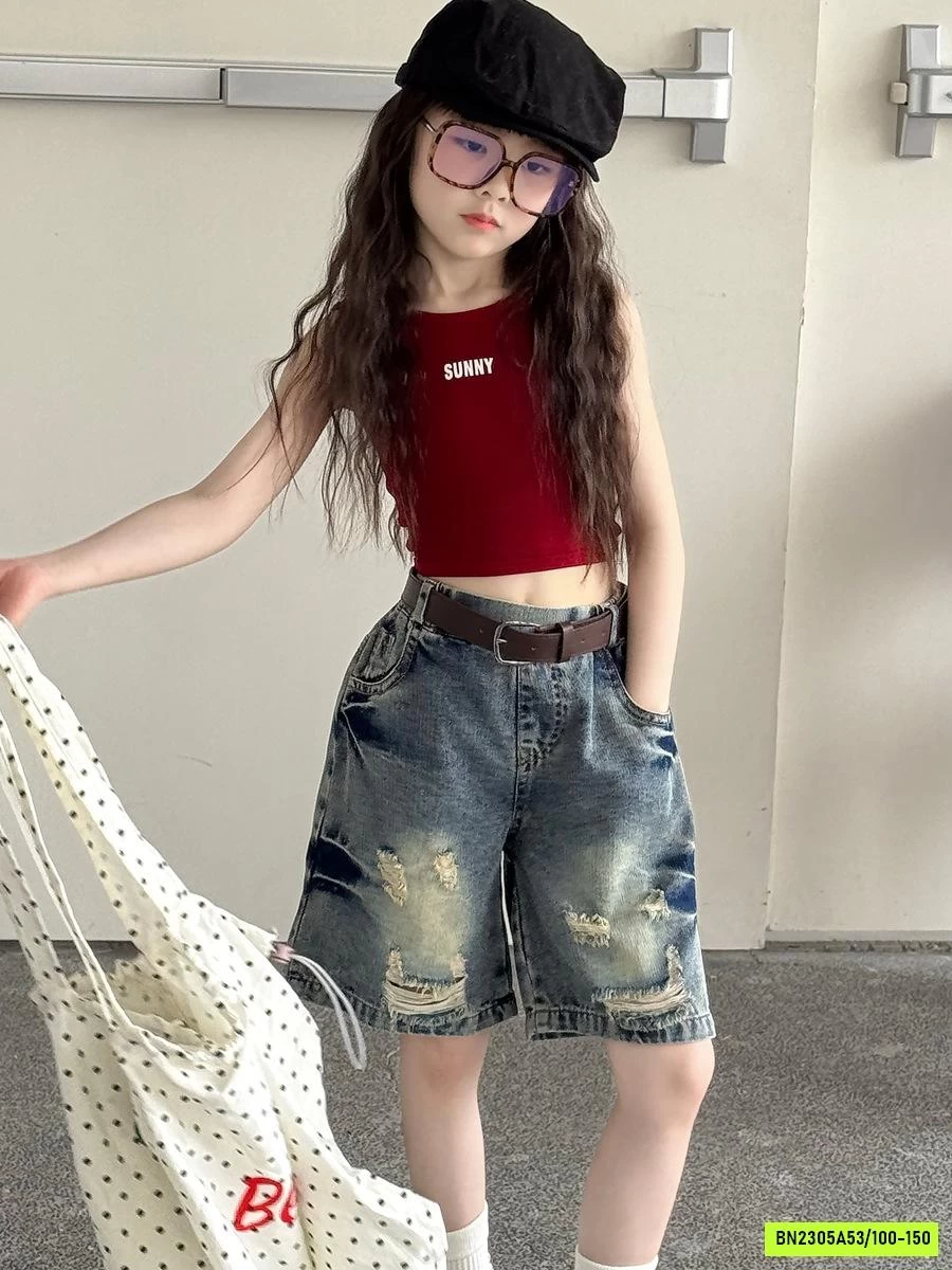 CROPTOP BA LỖ MIX JEANS RÁCH YUKIDS