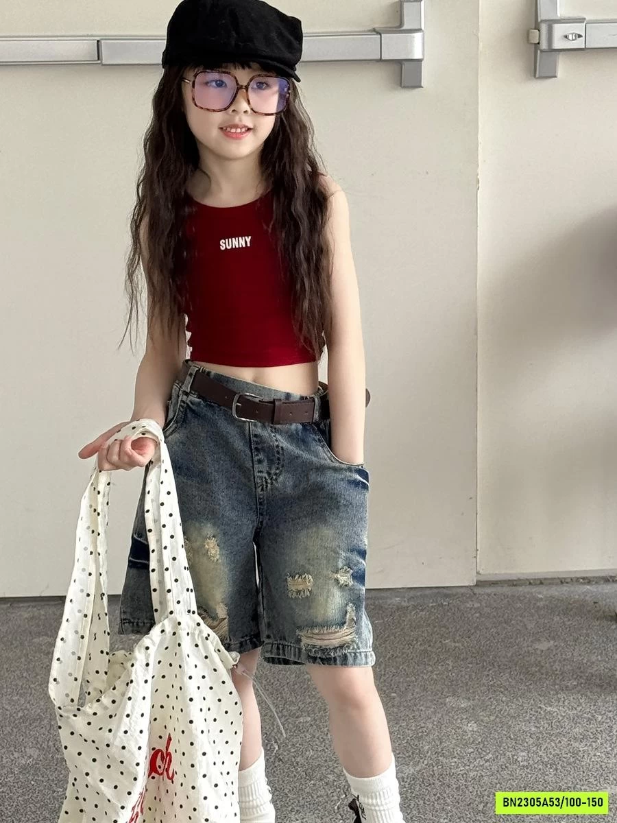 CROPTOP BA LỖ MIX JEANS RÁCH YUKIDS