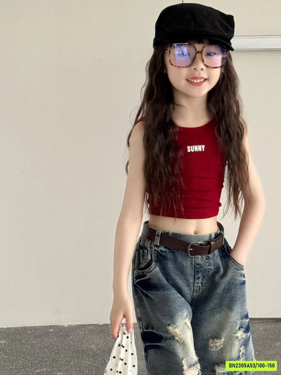 CROPTOP BA LỖ MIX JEANS RÁCH YUKIDS