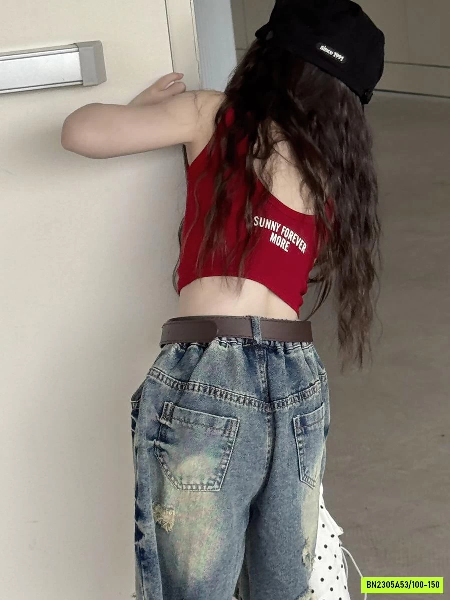 CROPTOP BA LỖ MIX JEANS RÁCH YUKIDS