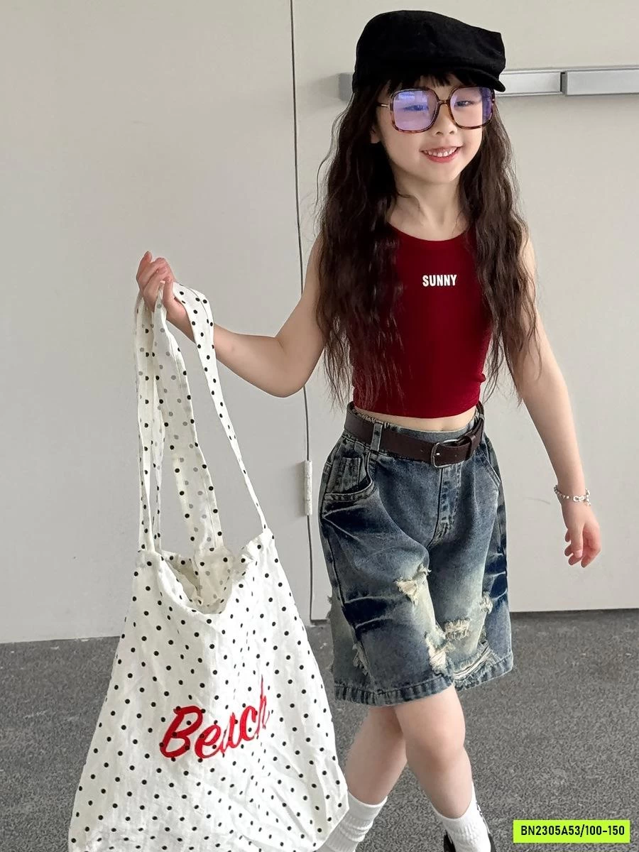CROPTOP BA LỖ MIX JEANS RÁCH YUKIDS