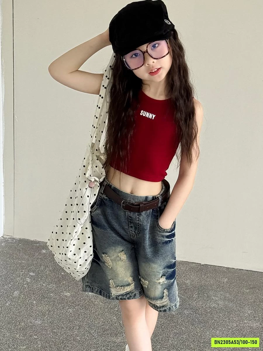 CROPTOP BA LỖ MIX JEANS RÁCH YUKIDS