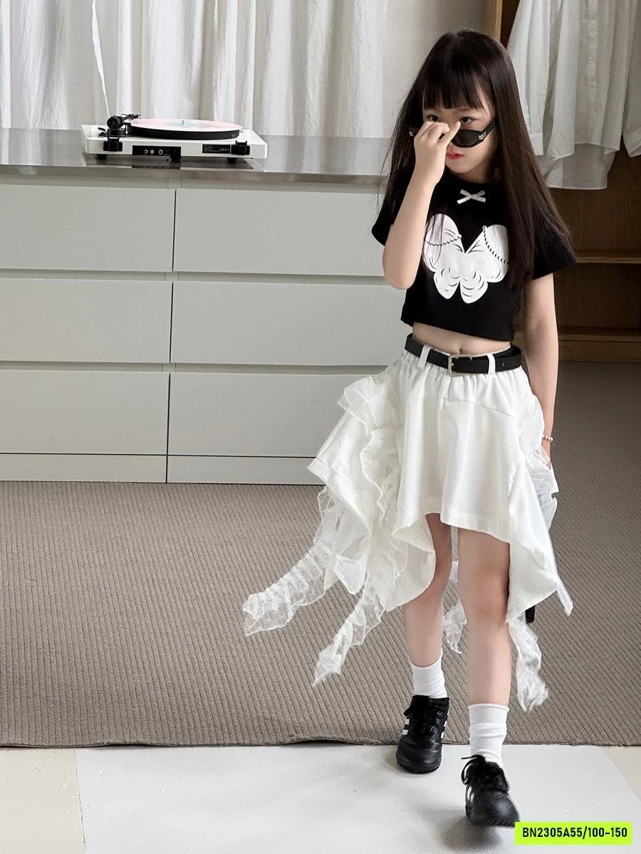 CROPTOP ĐEN MIX CV TUA RUA YUKIDS