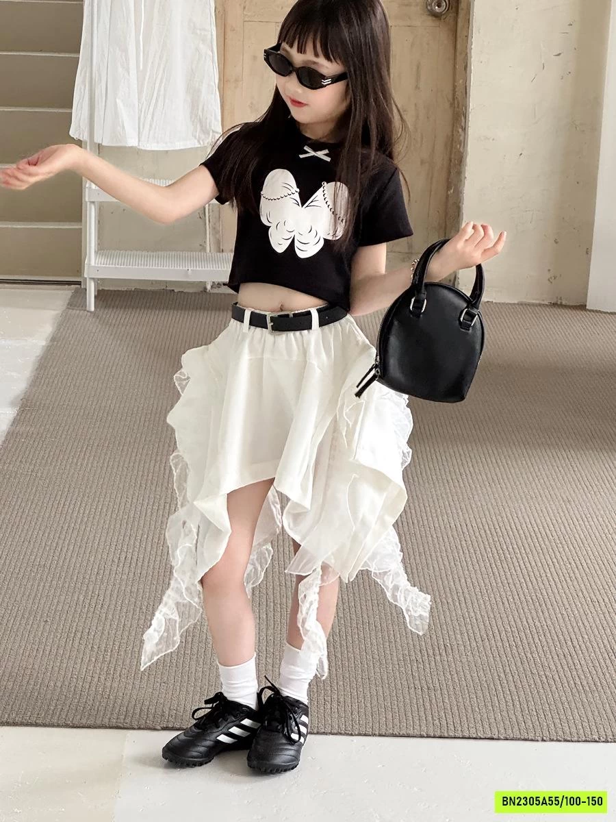 CROPTOP ĐEN MIX CV TUA RUA YUKIDS