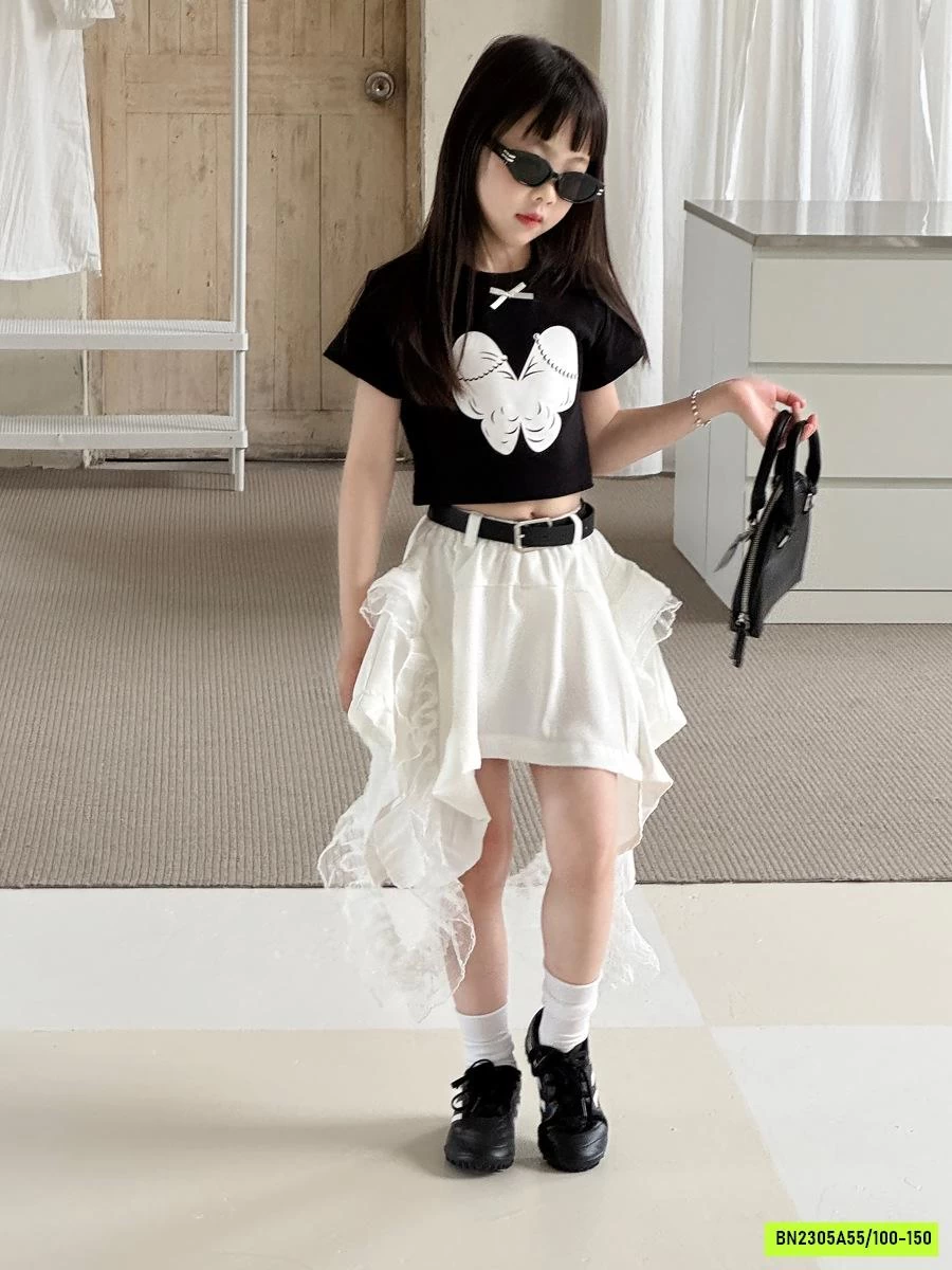 CROPTOP ĐEN MIX CV TUA RUA YUKIDS