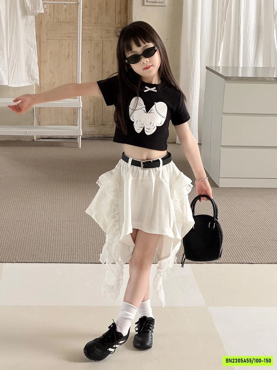 CROPTOP ĐEN MIX CV TUA RUA YUKIDS
