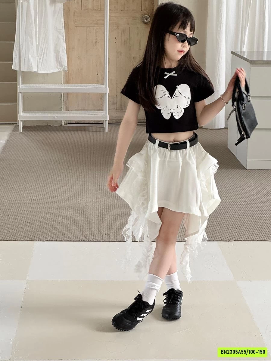 CROPTOP ĐEN MIX CV TUA RUA YUKIDS