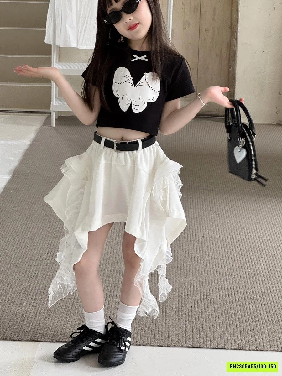 CROPTOP ĐEN MIX CV TUA RUA YUKIDS