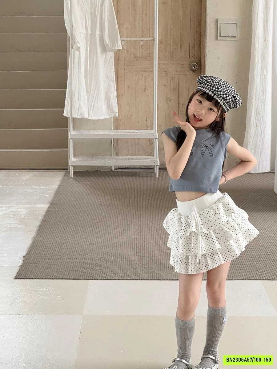CHÂN VÁY CHẤM BI XẾP TẦNG YUKIDS