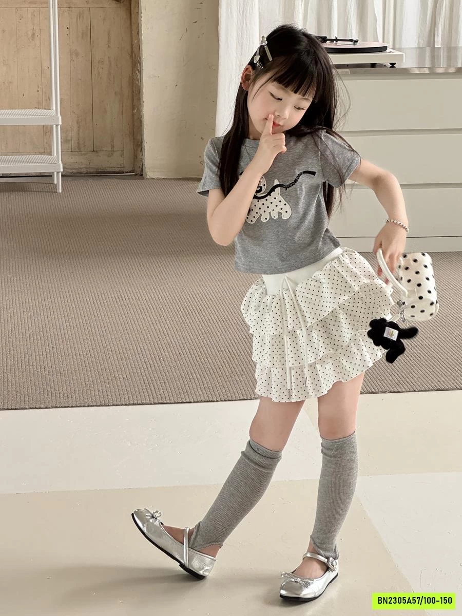 CHÂN VÁY CHẤM BI XẾP TẦNG YUKIDS