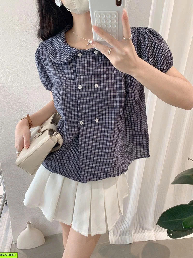 ÁO CARO CỔ SEN
