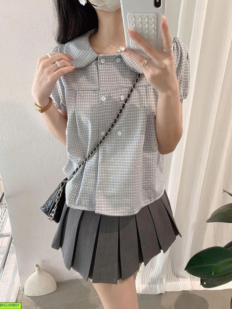ÁO CARO CỔ SEN