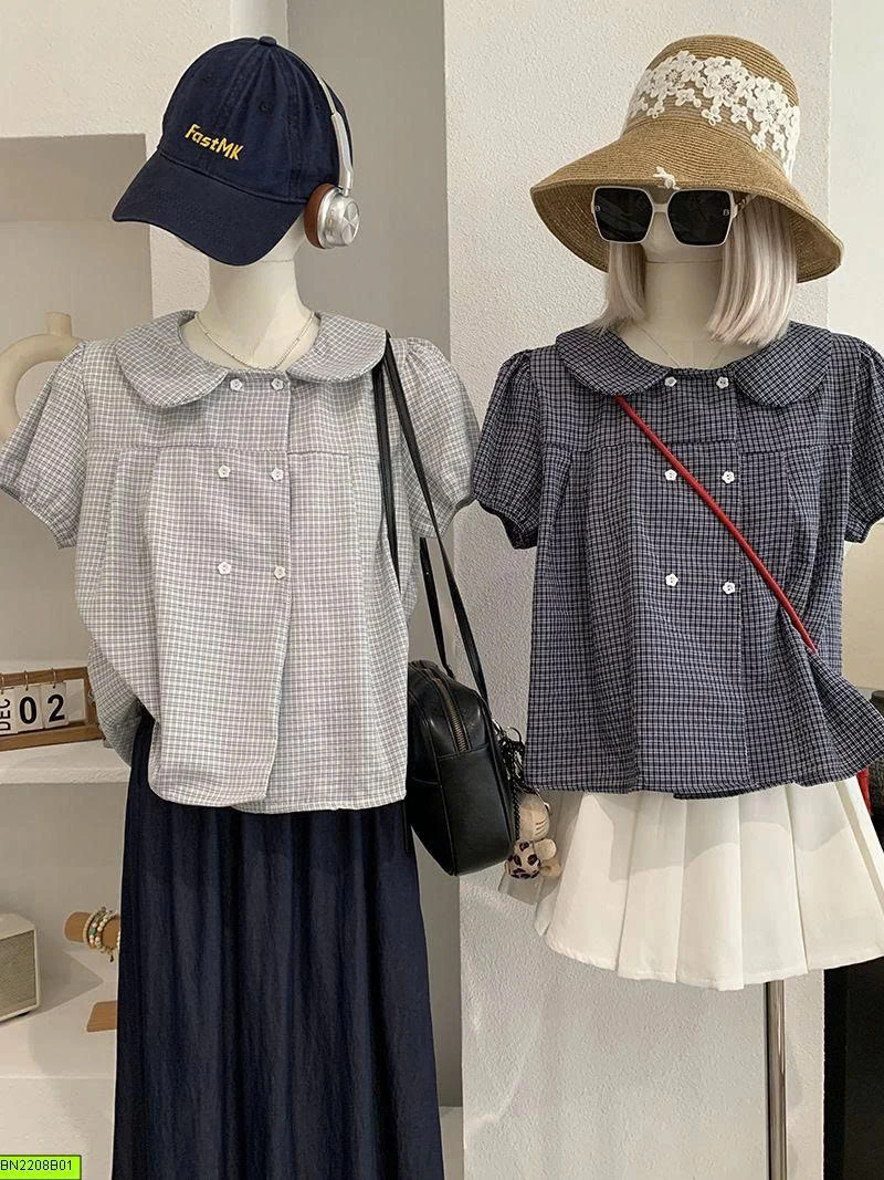 ÁO CARO CỔ SEN