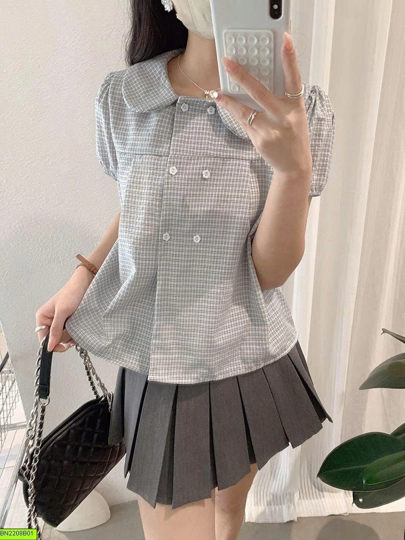 ÁO CARO CỔ SEN