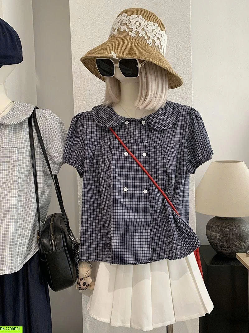 ÁO CARO CỔ SEN
