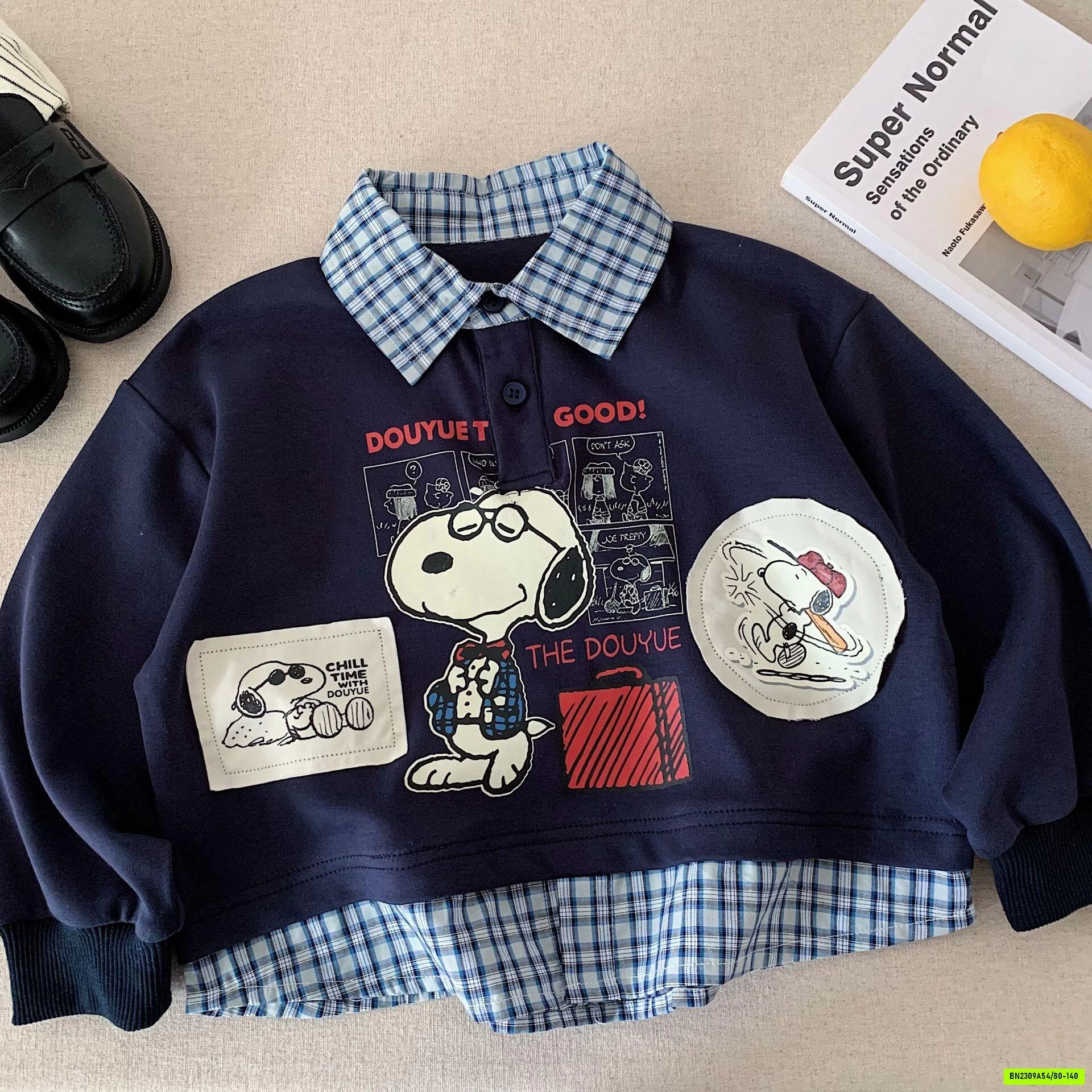 ÁO NỈ SNOOPY PHỐI SƠ MI