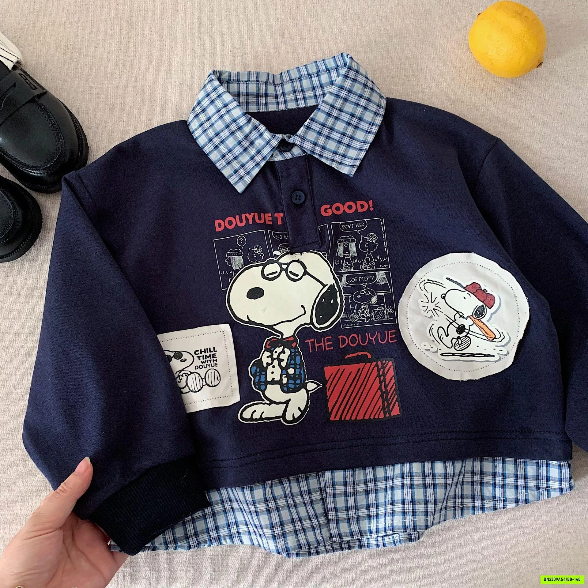 ÁO NỈ SNOOPY PHỐI SƠ MI