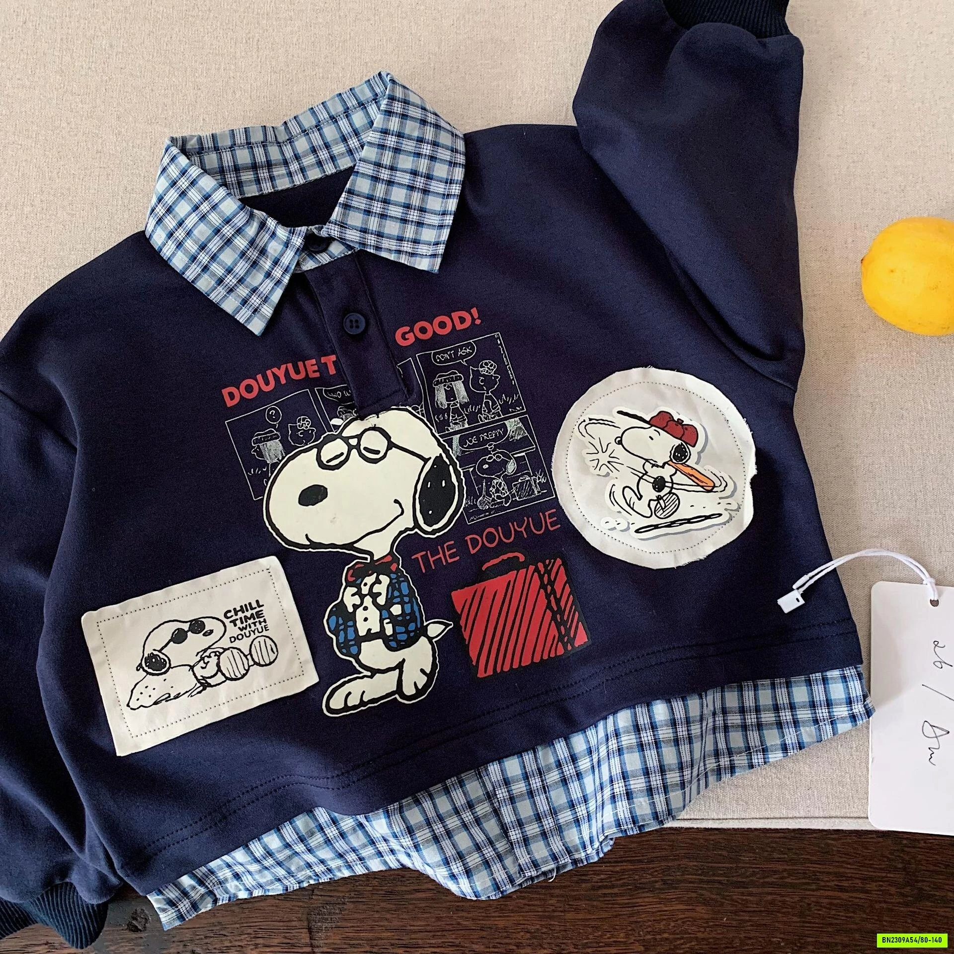 ÁO NỈ SNOOPY PHỐI SƠ MI