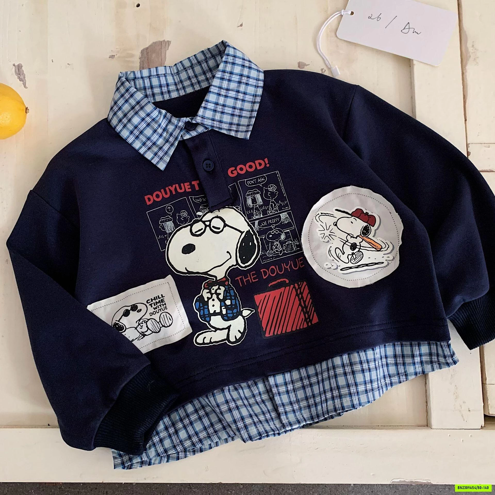 ÁO NỈ SNOOPY PHỐI SƠ MI