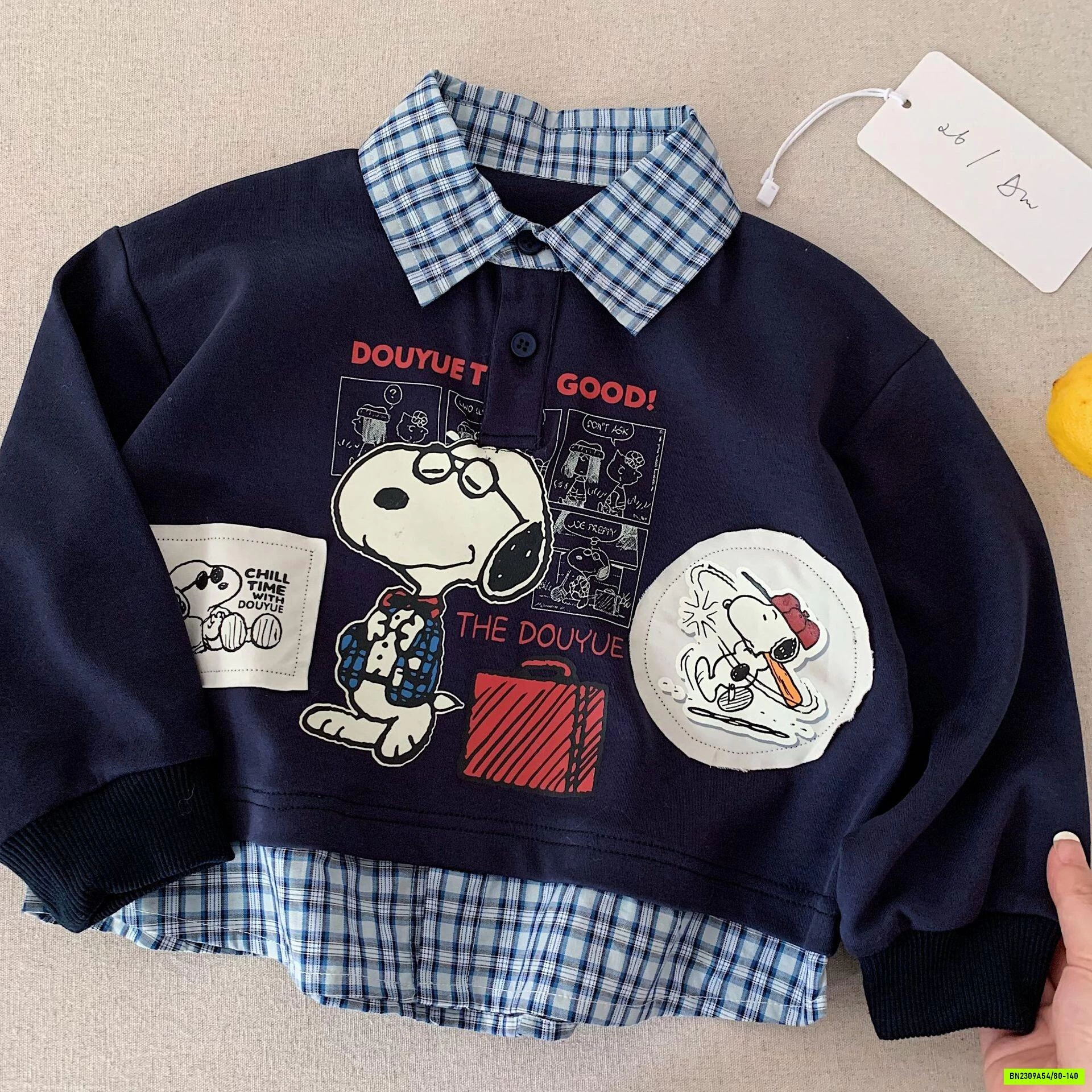 ÁO NỈ SNOOPY PHỐI SƠ MI