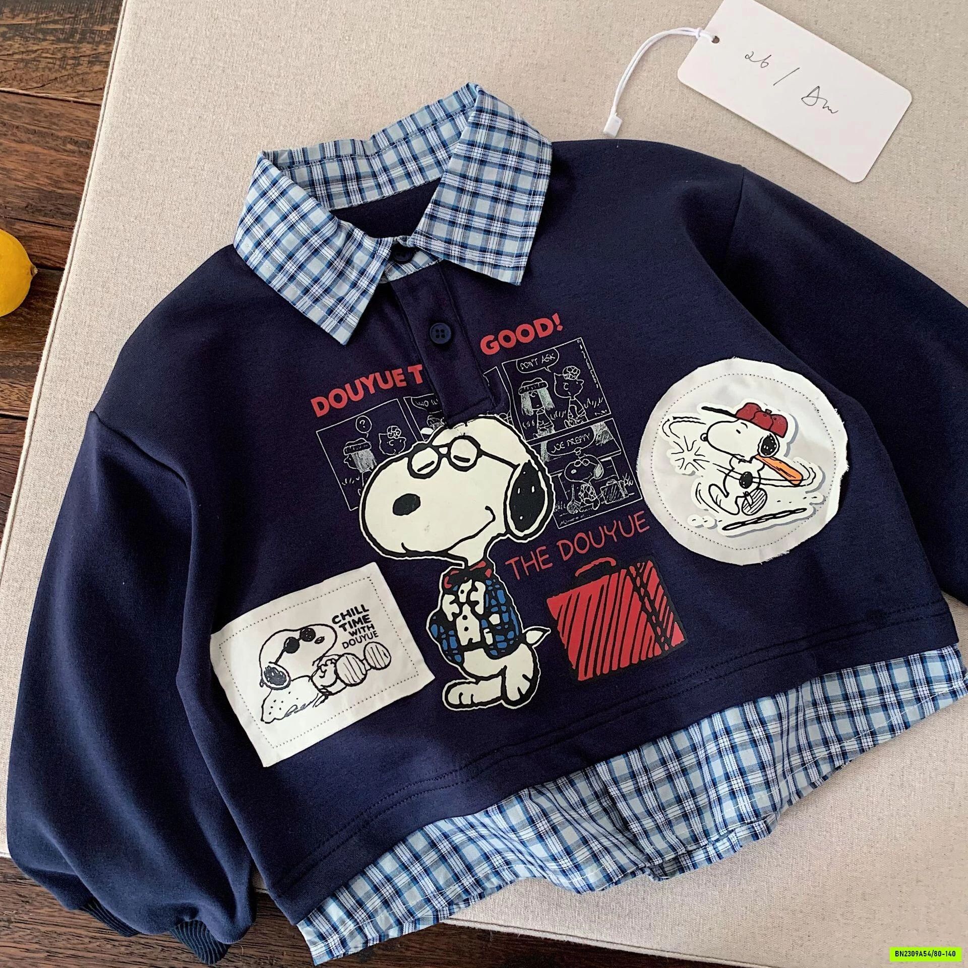 ÁO NỈ SNOOPY PHỐI SƠ MI