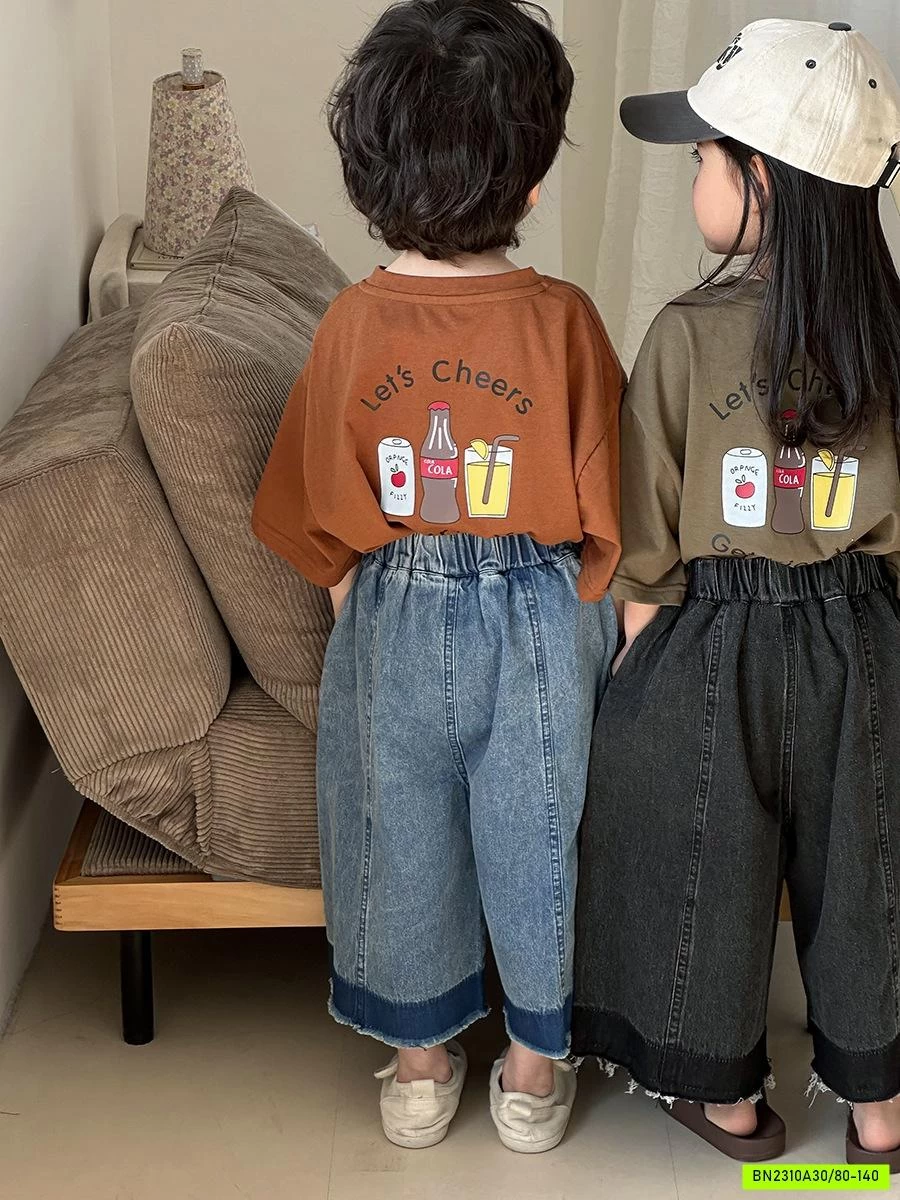 QUẦN JEANS ỐNG RỘNG TUA GẤU