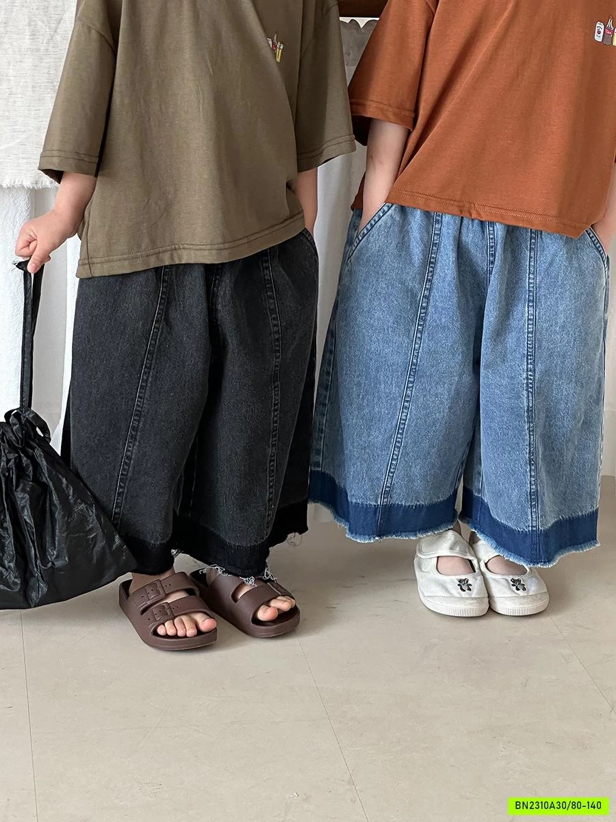 QUẦN JEANS ỐNG RỘNG TUA GẤU