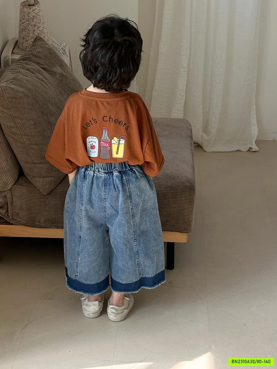 QUẦN JEANS ỐNG RỘNG TUA GẤU