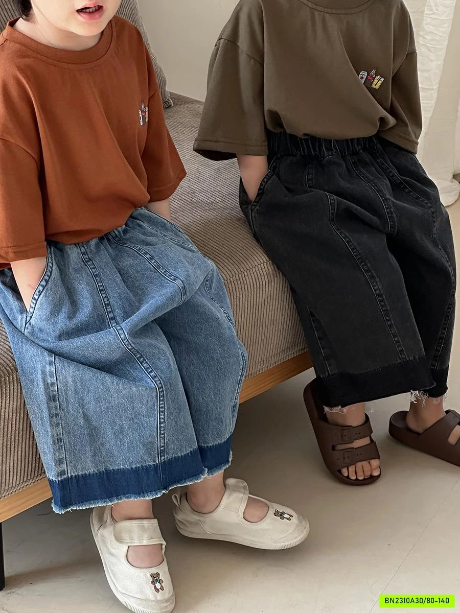 QUẦN JEANS ỐNG RỘNG TUA GẤU