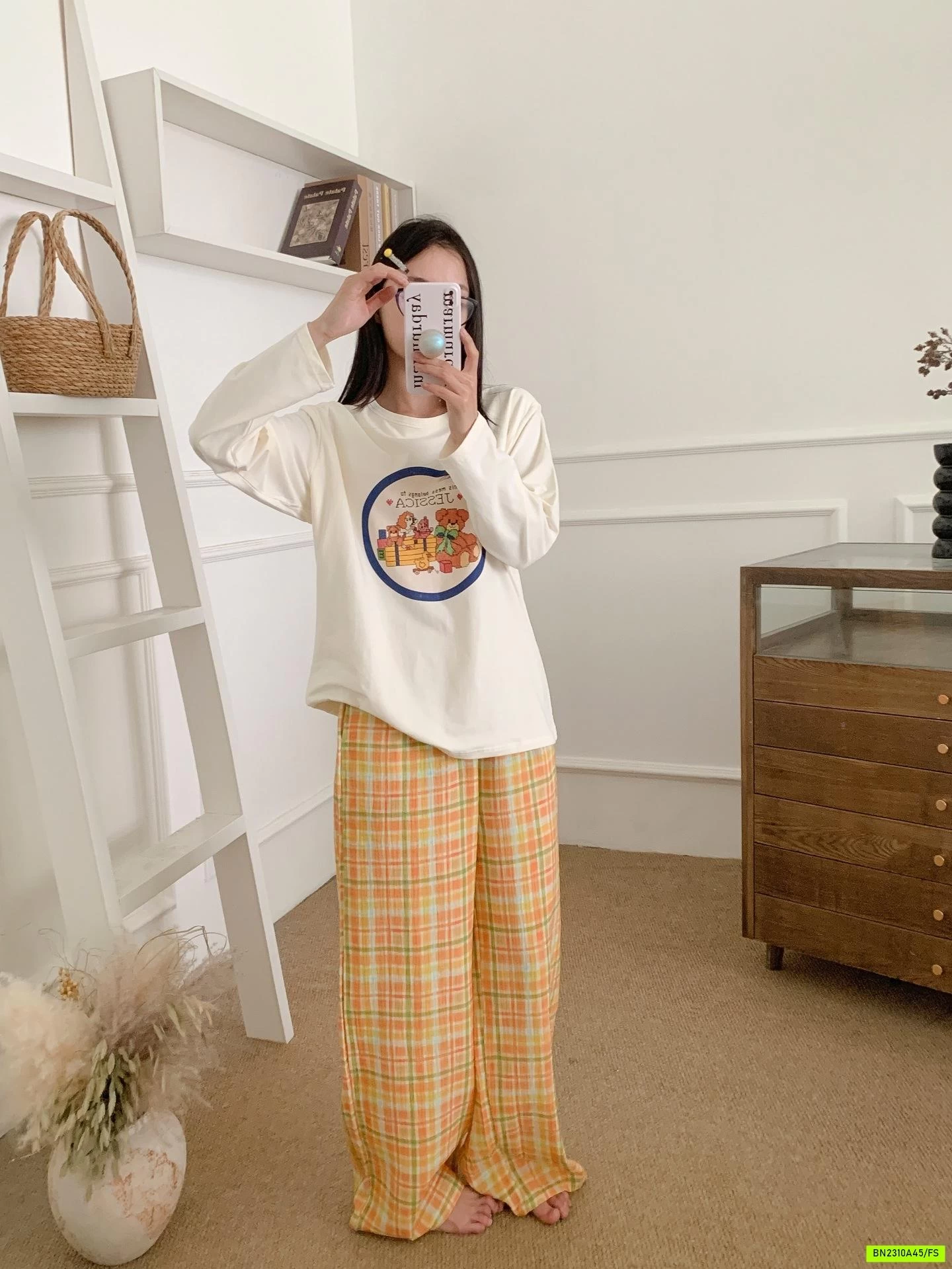 BỘ MẶC NHÀ QUẦN CARO CAO CẤP HOME PIQUE