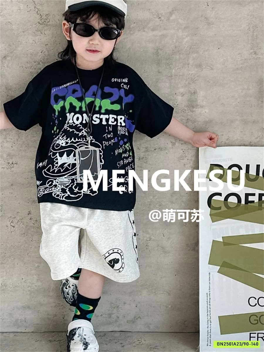 ÁO THUN RỒNG MIX SHORT XÁM MENGKESU