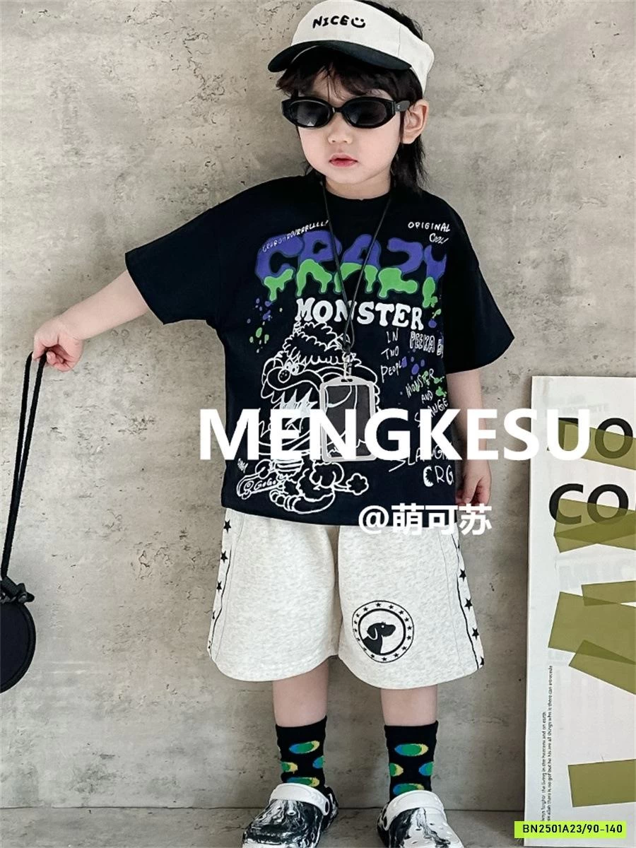 ÁO THUN RỒNG MIX SHORT XÁM MENGKESU