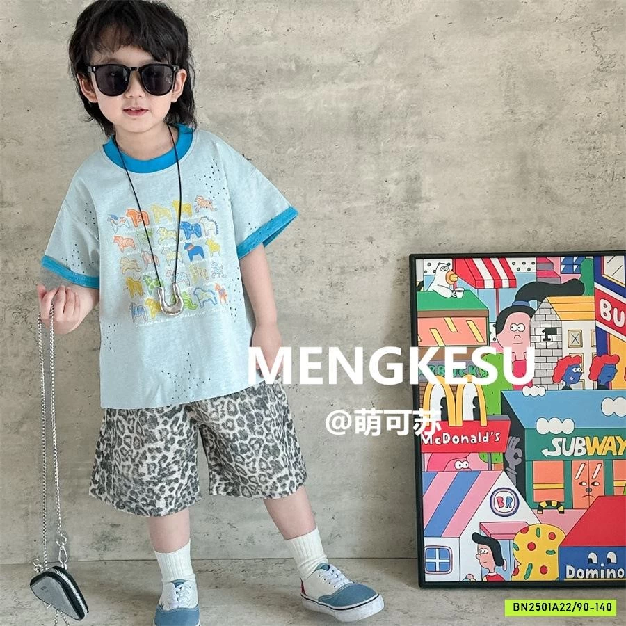 ÁO THUN IN NGỰA MIX SHORT BEO MENGKESU