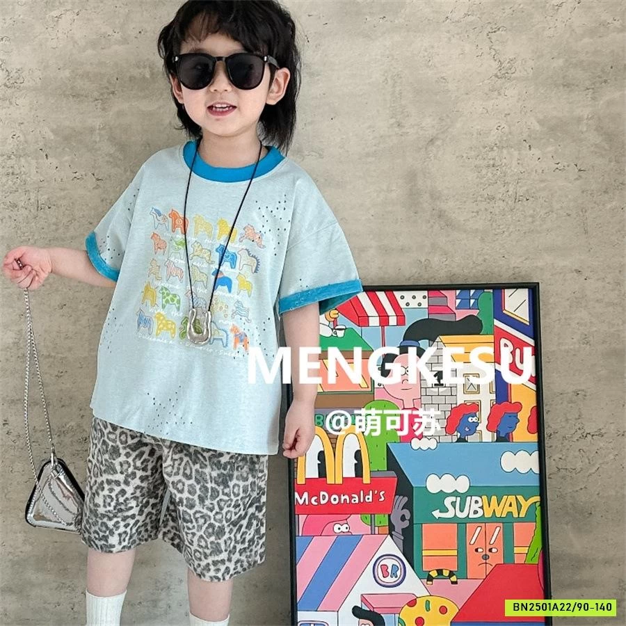 ÁO THUN IN NGỰA MIX SHORT BEO MENGKESU