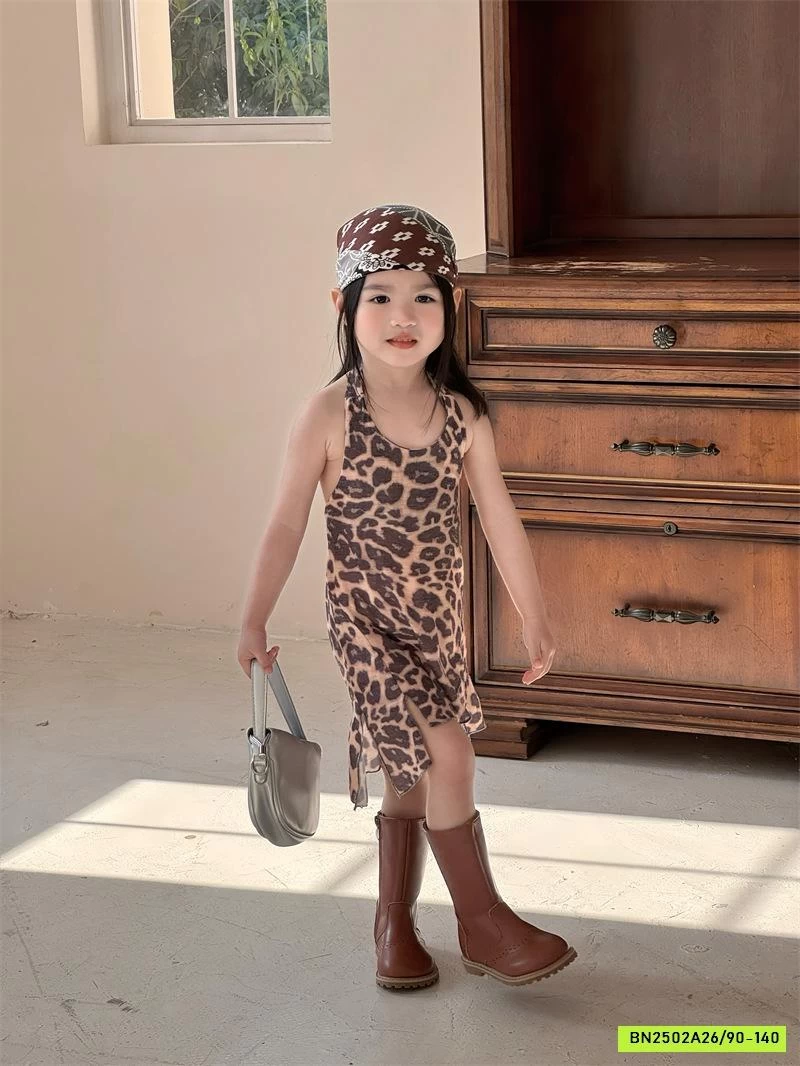 ĐẦM LADY CỔ YẾM HỌA TIẾT BEO NÂU